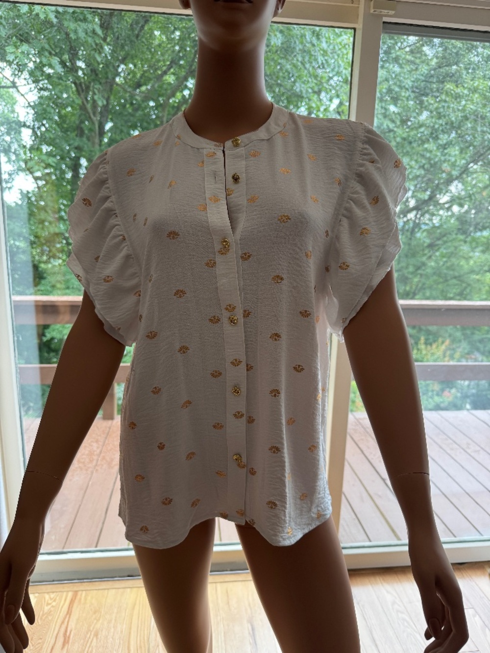 Alex & Parker White Flutter Sleeve Blouse - M